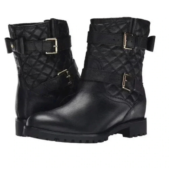 Kate Spade Black Samara Grainy Calf/Quilted Leather Half Boot Size 6 - Picture 1 of 9